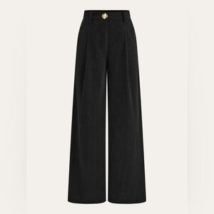 Commense Black Wide-Leg Pants with Gold Button
